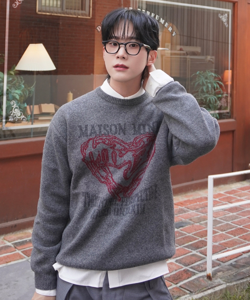 MAISON MINED（メゾンミネド）の「DOODLE HEART KNIT CHARCOAL（ニット/セーター・メンズ・その他・SMALL/MEDIUM/LARGE）」の4枚目の写真