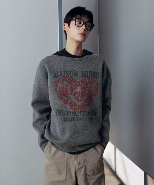 MAISON MINED（メゾンミネド）の「DOODLE HEART KNIT CHARCOAL（ニット/セーター・メンズ・その他・SMALL/MEDIUM/LARGE）」の7枚目の写真