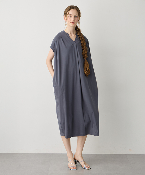 LE SOUK HOLIDAY（ルスークホリデー）の「スキッパーネックコクーンワンピース【接触冷感・吸水速乾】（ワンピース・レディース・チャコールグレー/グリーン/ブラック・M/L）」の12枚目の写真