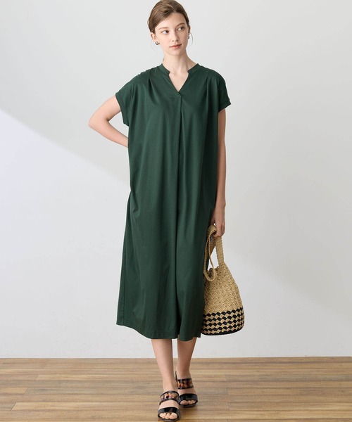 LE SOUK HOLIDAY（ルスークホリデー）の「スキッパーネックコクーンワンピース【接触冷感・吸水速乾】（ワンピース・レディース・チャコールグレー/グリーン/ブラック・M/L）」の3枚目の写真
