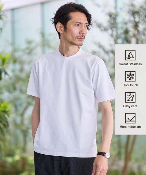 TAKEO KIKUCHI（タケオキクチ）の「【汗染み軽減/接触冷感】テーラード Tシャツ（Tシャツ/カットソー・メンズ・ホワイト/ダークブラウン/ネイビー・02/03/04）」の2枚目の写真