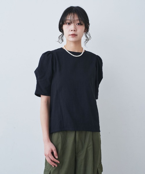 mensha!(メンシャ)の「mensha! ガーゼでドレスアップ! ランタンスリーブトップス(その他トップス・レディース・グレイッシュブルー/ホワイト/ブラック・M/L/LL/3L)」の2枚目の写真