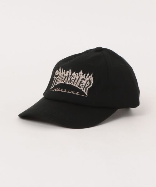 THRASHER(スラッシャー)の「FLAME LOGO YOUTH 6P CAP/スラッシャー・フレームロゴ・ベースボールキャップ(キャップ・キッズ・ブラック系その他/ブラック×パープル/ブラック×グリーン・FREE)」の1枚目の写真