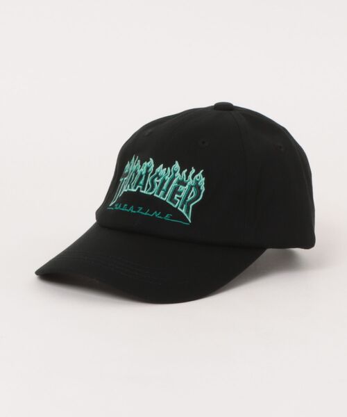 THRASHER(スラッシャー)の「FLAME LOGO YOUTH 6P CAP/スラッシャー・フレームロゴ・ベースボールキャップ(キャップ・キッズ・ブラック系その他/ブラック×パープル/ブラック×グリーン・FREE)」の3枚目の写真