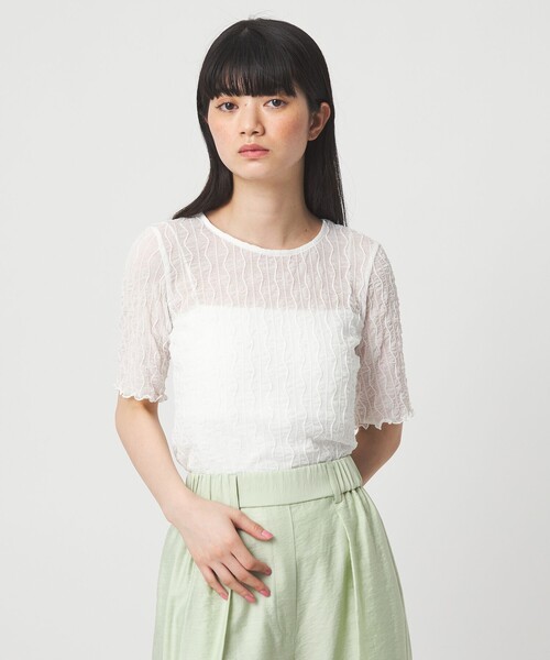 EMMEL REFINES（エメルリファインズ）の「＜EMMEL REFINES＞EM ウェーブシアー クルーネック 5スリーブ（Tシャツ/カットソー・レディース・ライム/ホワイト/ダークグレー・FREE）」の4枚目の写真