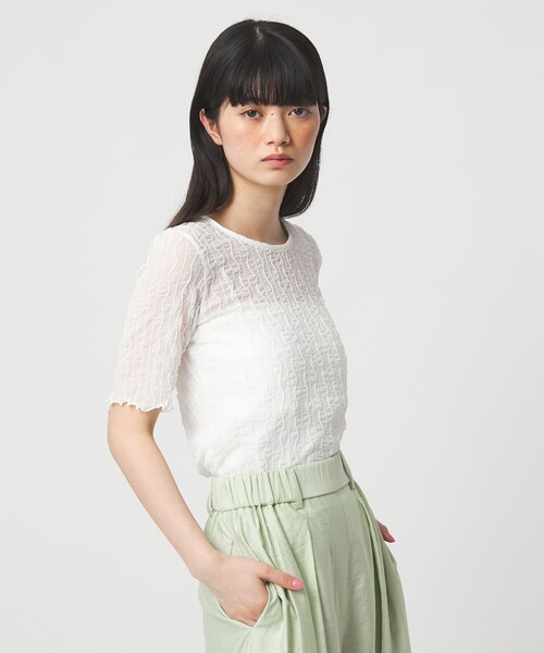 EMMEL REFINES（エメルリファインズ）の「＜EMMEL REFINES＞EM ウェーブシアー クルーネック 5スリーブ（Tシャツ/カットソー・レディース・ライム/ホワイト/ダークグレー・FREE）」の5枚目の写真