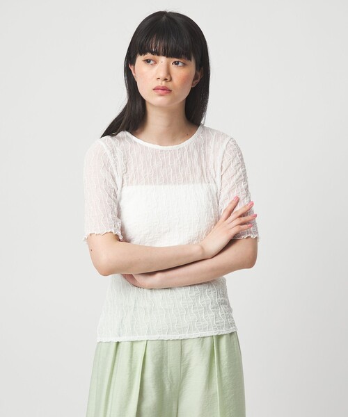 EMMEL REFINES（エメルリファインズ）の「＜EMMEL REFINES＞EM ウェーブシアー クルーネック 5スリーブ（Tシャツ/カットソー・レディース・ライム/ホワイト/ダークグレー・FREE）」の7枚目の写真