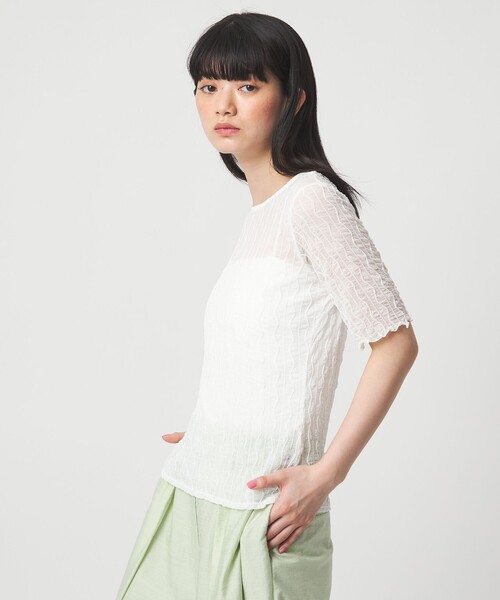 EMMEL REFINES（エメルリファインズ）の「＜EMMEL REFINES＞EM ウェーブシアー クルーネック 5スリーブ（Tシャツ/カットソー・レディース・ライム/ホワイト/ダークグレー・FREE）」の8枚目の写真