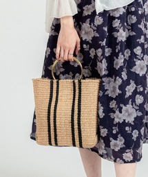 The Bagmati（ザバグマティ）の「【The Bagmati/ザバグマティ】マニラ麻かごバッグ　メタルリング　ストライプ柄（かごバッグ）」