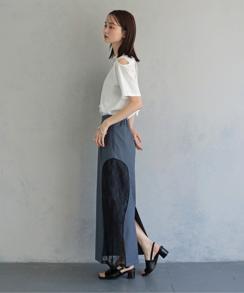 &g'aime(アンジェム)の「【&g'aime 】ケープレイヤードトップス Cape Layered Top(Tシャツ/カットソー・レディース・ブラック/オフホワイト・FREE)」の6枚目の写真