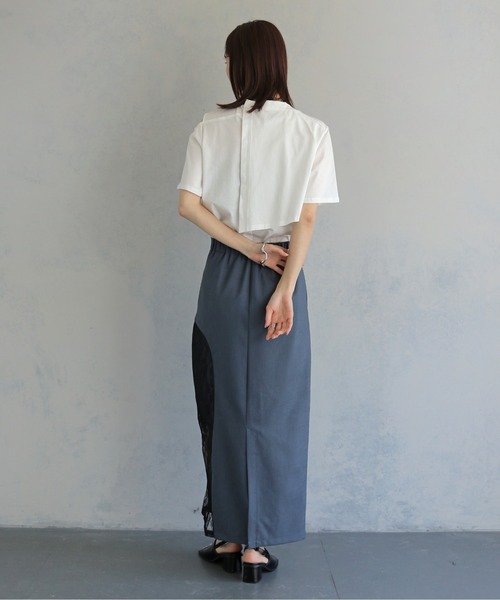 &g'aime(アンジェム)の「【&g'aime 】ケープレイヤードトップス Cape Layered Top(Tシャツ/カットソー・レディース・ブラック/オフホワイト・FREE)」の7枚目の写真