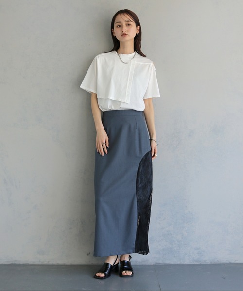 &g'aime(アンジェム)の「【&g'aime 】ケープレイヤードトップス Cape Layered Top(Tシャツ/カットソー・レディース・ブラック/オフホワイト・FREE)」の5枚目の写真