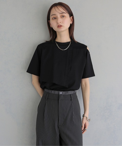 &g'aime(アンジェム)の「【&g'aime 】ケープレイヤードトップス Cape Layered Top(Tシャツ/カットソー・レディース・ブラック/オフホワイト・FREE)」の8枚目の写真