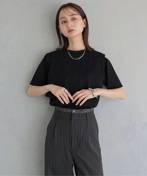 &g'aime(アンジェム)の「【&g'aime 】ケープレイヤードトップス Cape Layered Top(Tシャツ/カットソー・レディース・ブラック/オフホワイト・FREE)」の9枚目の写真