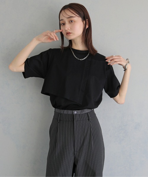 &g'aime(アンジェム)の「【&g'aime 】ケープレイヤードトップス Cape Layered Top(Tシャツ/カットソー・レディース・ブラック/オフホワイト・FREE)」の10枚目の写真