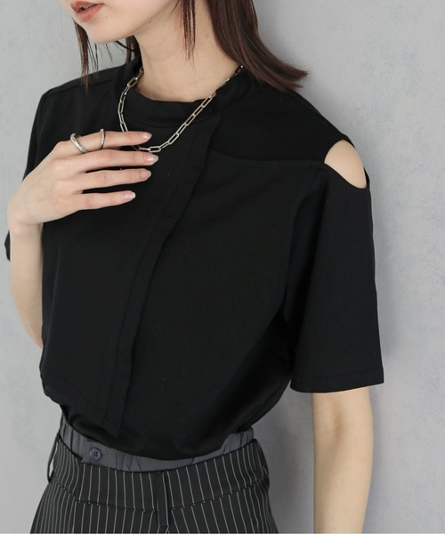 &g'aime(アンジェム)の「【&g'aime 】ケープレイヤードトップス Cape Layered Top(Tシャツ/カットソー・レディース・ブラック/オフホワイト・FREE)」の11枚目の写真
