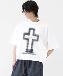 ローズクロス プリント ワイドクロップド半袖Tシャツ ユニセックス