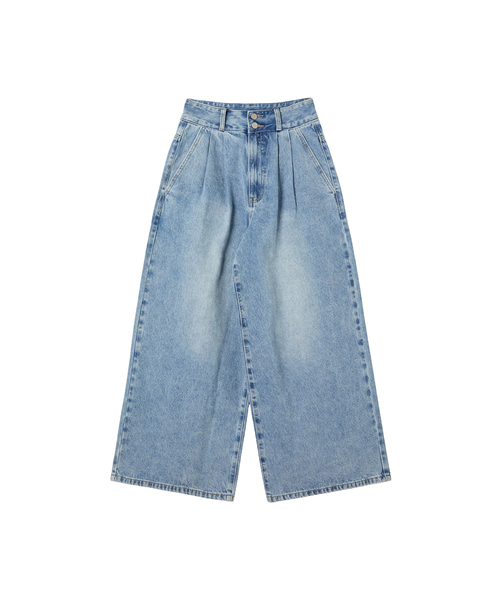 LAP(ラップ)の「ウォッシングハイウエストタックワイドパンツ AS1DP270(デニムパンツ・レディース・ブラック/ライトインディゴブルー・SMALL/MEDIUM)」の2枚目の写真