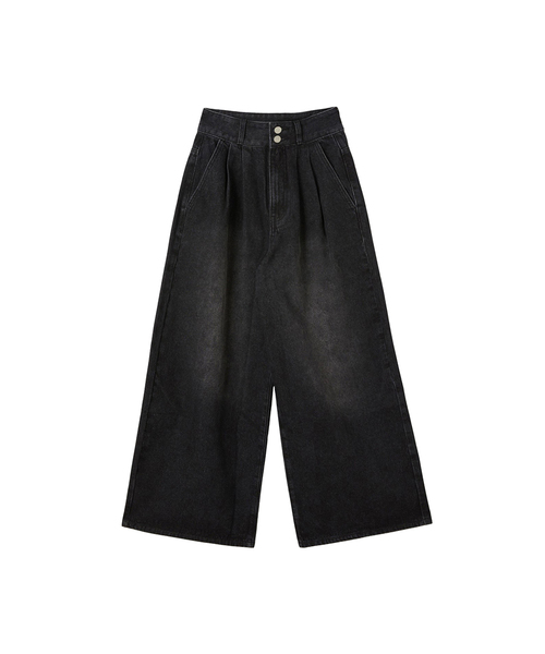 LAP(ラップ)の「ウォッシングハイウエストタックワイドパンツ AS1DP270(デニムパンツ・レディース・ブラック/ライトインディゴブルー・SMALL/MEDIUM)」の1枚目の写真
