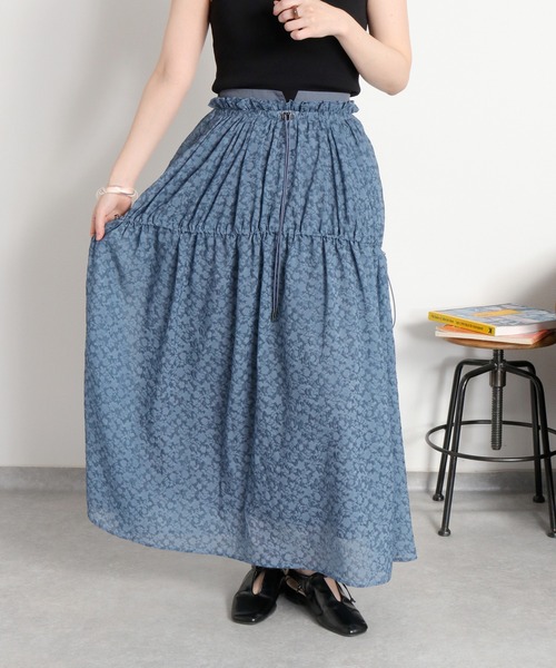 cepo(セポ)の「〈セットアップ対応〉エンボスフラワー刺繍ドロストスカート(スカート・レディース・ブルー系/ブラック系・M)」の14枚目の写真