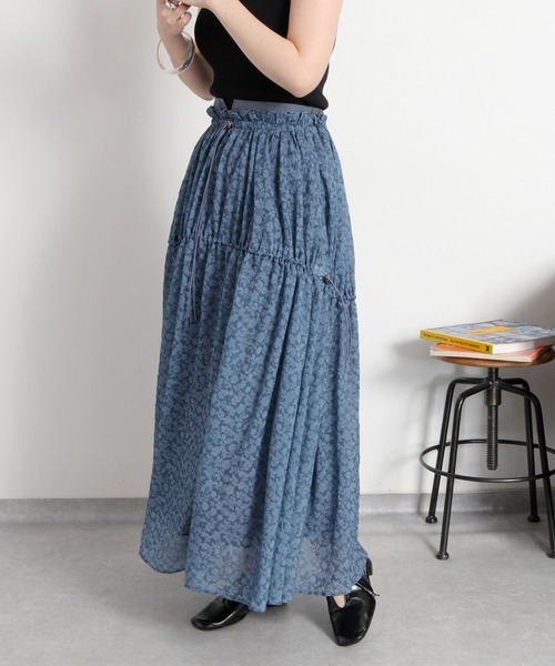 cepo(セポ)の「〈セットアップ対応〉エンボスフラワー刺繍ドロストスカート(スカート・レディース・ブルー系/ブラック系・M)」の9枚目の写真
