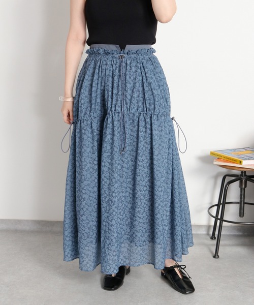 cepo(セポ)の「〈セットアップ対応〉エンボスフラワー刺繍ドロストスカート(スカート・レディース・ブルー系/ブラック系・M)」の8枚目の写真