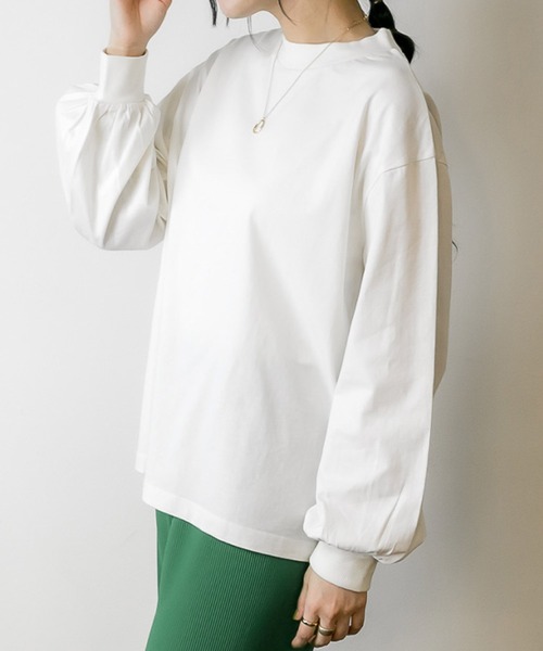 MARAI(マーライ)の「モックネックボリューム袖ロンT コットン100%(Tシャツ/カットソー・レディース・ブラック/オフホワイト・M~L/4L~5L/LL~3L)」の10枚目の写真
