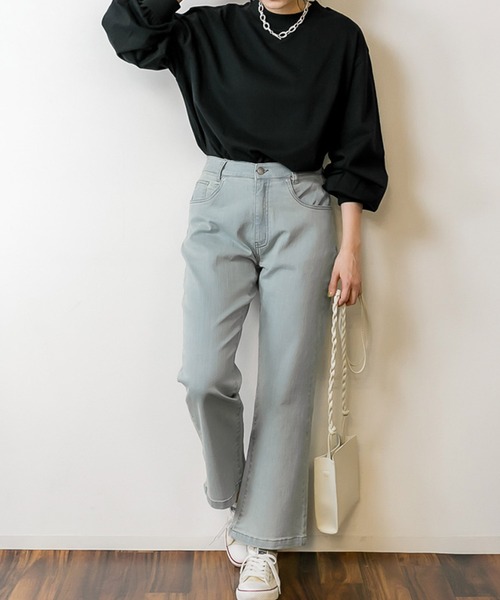 MARAI(マーライ)の「モックネックボリューム袖ロンT コットン100%(Tシャツ/カットソー・レディース・ブラック/オフホワイト・M~L/4L~5L/LL~3L)」の5枚目の写真