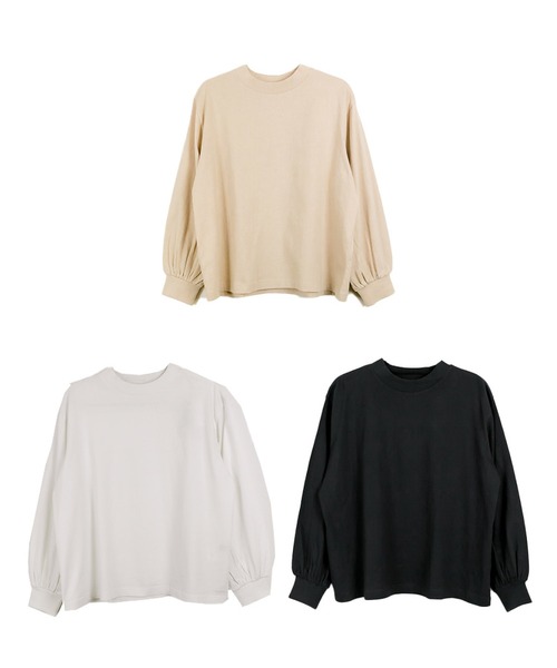 MARAI(マーライ)の「モックネックボリューム袖ロンT コットン100%(Tシャツ/カットソー・レディース・ブラック/オフホワイト・M~L/4L~5L/LL~3L)」の12枚目の写真