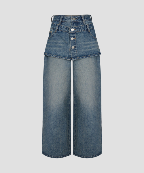 Verdnt（バーダント）の「ボタンスカートレイヤードデニムパンツ[ダークブルー]（デニムパンツ・レディース・その他・SMALL/MEDIUM）」の4枚目の写真