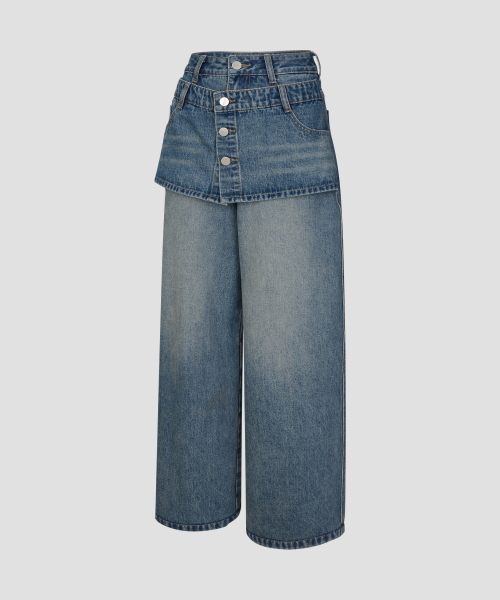 Verdnt（バーダント）の「ボタンスカートレイヤードデニムパンツ[ダークブルー]（デニムパンツ・レディース・その他・SMALL/MEDIUM）」の5枚目の写真