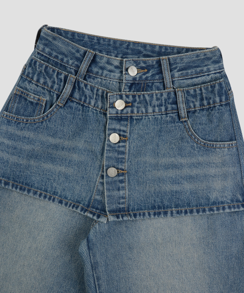 Verdnt（バーダント）の「ボタンスカートレイヤードデニムパンツ[ダークブルー]（デニムパンツ・レディース・その他・SMALL/MEDIUM）」の7枚目の写真