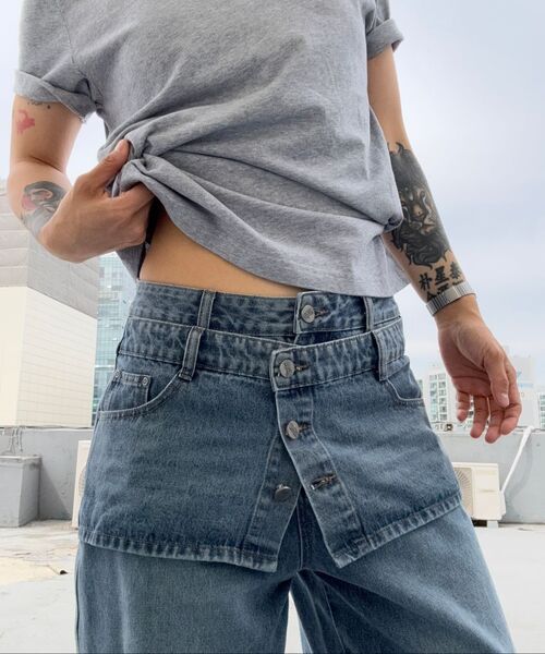 Verdnt（バーダント）の「ボタンスカートレイヤードデニムパンツ[ダークブルー]（デニムパンツ・レディース・その他・SMALL/MEDIUM）」の14枚目の写真