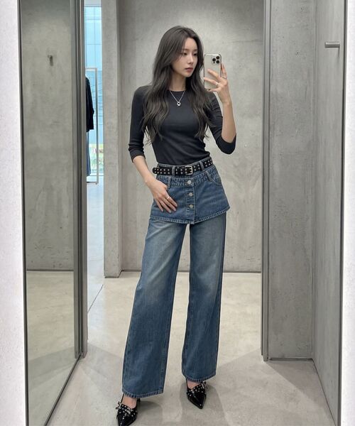Verdnt（バーダント）の「ボタンスカートレイヤードデニムパンツ[ダークブルー]（デニムパンツ・レディース・その他・SMALL/MEDIUM）」の15枚目の写真