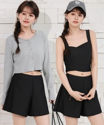 TeddyShop | 【クロップド丈/インパン付き】長袖リブショートカーディガン+ビスチェ風クロスデザインビキニ 上下3点セット レディース水着(水着)