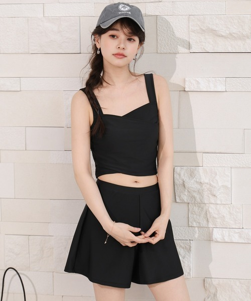 TeddyShop（テディショップ）の「【クロップド丈/インパン付き】長袖リブショートカーディガン+ビスチェ風クロスデザインビキニ 上下3点セット レディース水着（水着・レディース・ブラック系その他/ダークブラウン/マスタード・S/M/L/LL）」の10枚目の写真