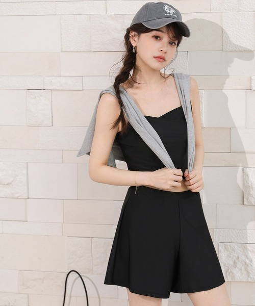 TeddyShop（テディショップ）の「【クロップド丈/インパン付き】長袖リブショートカーディガン+ビスチェ風クロスデザインビキニ 上下3点セット レディース水着（水着・レディース・ブラック系その他/ダークブラウン/マスタード・S/M/L/LL）」の12枚目の写真