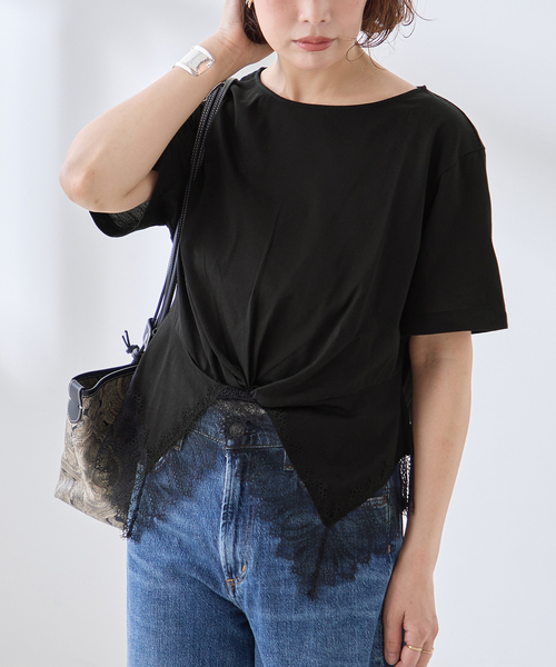 journal standard L'essage(ジャーナルスタンダードレサージュ)の「レーストップスTシャツ(Tシャツ/カットソー・レディース・ホワイト/ブラック・FREE)」の20枚目の写真