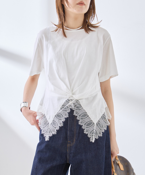 journal standard L'essage(ジャーナルスタンダードレサージュ)の「レーストップスTシャツ(Tシャツ/カットソー・レディース・ホワイト/ブラック・FREE)」の3枚目の写真