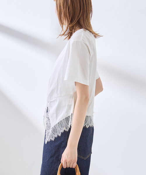 journal standard L'essage(ジャーナルスタンダードレサージュ)の「レーストップスTシャツ(Tシャツ/カットソー・レディース・ホワイト/ブラック・FREE)」の4枚目の写真