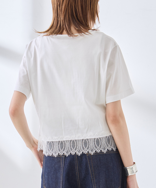 journal standard L'essage(ジャーナルスタンダードレサージュ)の「レーストップスTシャツ(Tシャツ/カットソー・レディース・ホワイト/ブラック・FREE)」の5枚目の写真