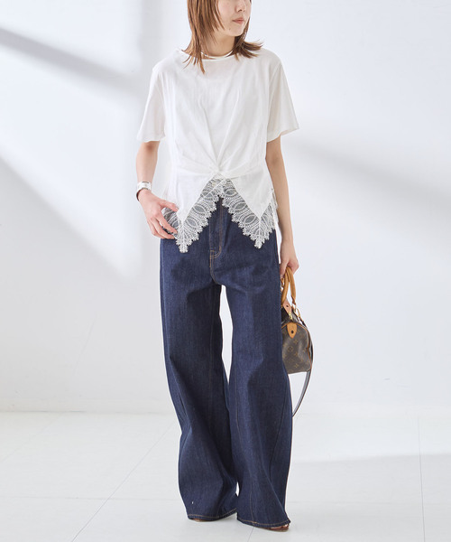 journal standard L'essage(ジャーナルスタンダードレサージュ)の「レーストップスTシャツ(Tシャツ/カットソー・レディース・ホワイト/ブラック・FREE)」の6枚目の写真