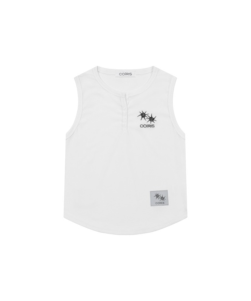 COIRIS(コイリス)の「アリナボタン クロップグルーミングスリーブレス (4カラー)(Tシャツ/カットソー・レディース・ベージュ/ホワイト/ブラック/ライトグレー・FREE)」の2枚目の写真