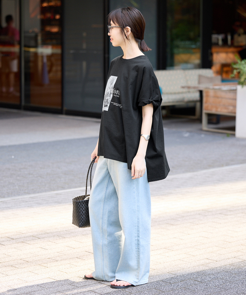 SLOBE IENA(スローブイエナ)の「LIFE フォトドルマンTシャツ(Tシャツ/カットソー・レディース・ホワイト/ブラック・FREE)」の5枚目の写真
