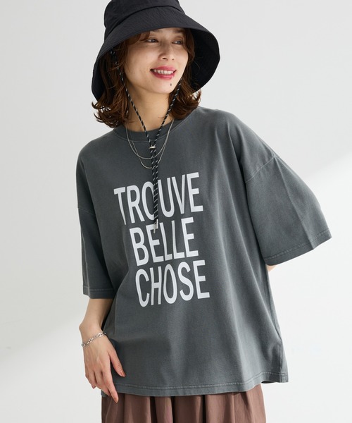 Green Parks(グリーンパークス)の「ピグメントロゴTシャツ(Tシャツ/カットソー・レディース・チャコールグレー/ブラウン/ホワイト系その他2・FREE)」の1枚目の写真