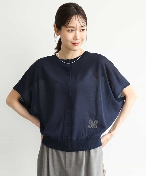 MK MICHEL KLEIN（エムケーミッシェルクラン）の「[洗える]前後2wayラメロゴデザイン シアーニット（ニット/セーター・レディース・レッド/ネイビー/アイボリー・38）」の3枚目の写真