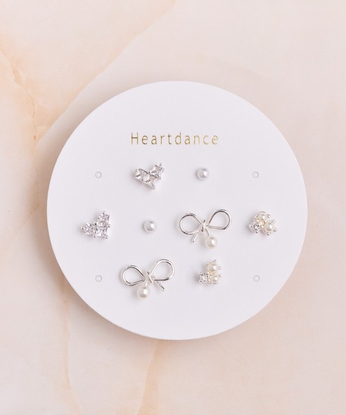Heartdance(ハートダンス)の「リボンパール×ハート4ペアセットピアス(ピアス(両耳用)・レディース・シルバー/ピンクゴールド・FREE)」の2枚目の写真