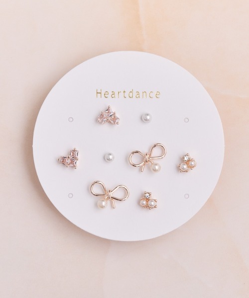 Heartdance(ハートダンス)の「リボンパール×ハート4ペアセットピアス(ピアス(両耳用)・レディース・シルバー/ピンクゴールド・FREE)」の3枚目の写真