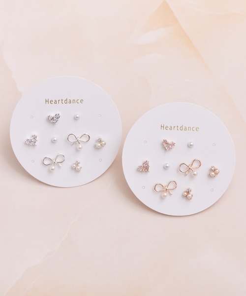 Heartdance(ハートダンス)の「リボンパール×ハート4ペアセットピアス(ピアス(両耳用)・レディース・シルバー/ピンクゴールド・FREE)」の4枚目の写真