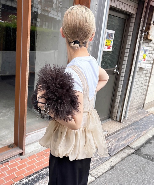 ISOOK(アイスー)の「シアーバルーンバックリボンビスチェ(comochi select) / ノースリーブ ペプラム 重ね着 レイヤード シフォン(ベスト・レディース・ブラック/ベージュ・FREE)」の5枚目の写真